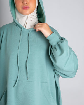 Cotton Hoodie Abaya mint - Sale